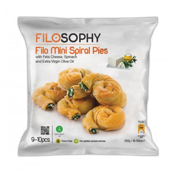 Filo Mini Spiral Pies with Feta Cheese, Spinach and Extra Virgin Olive Oi